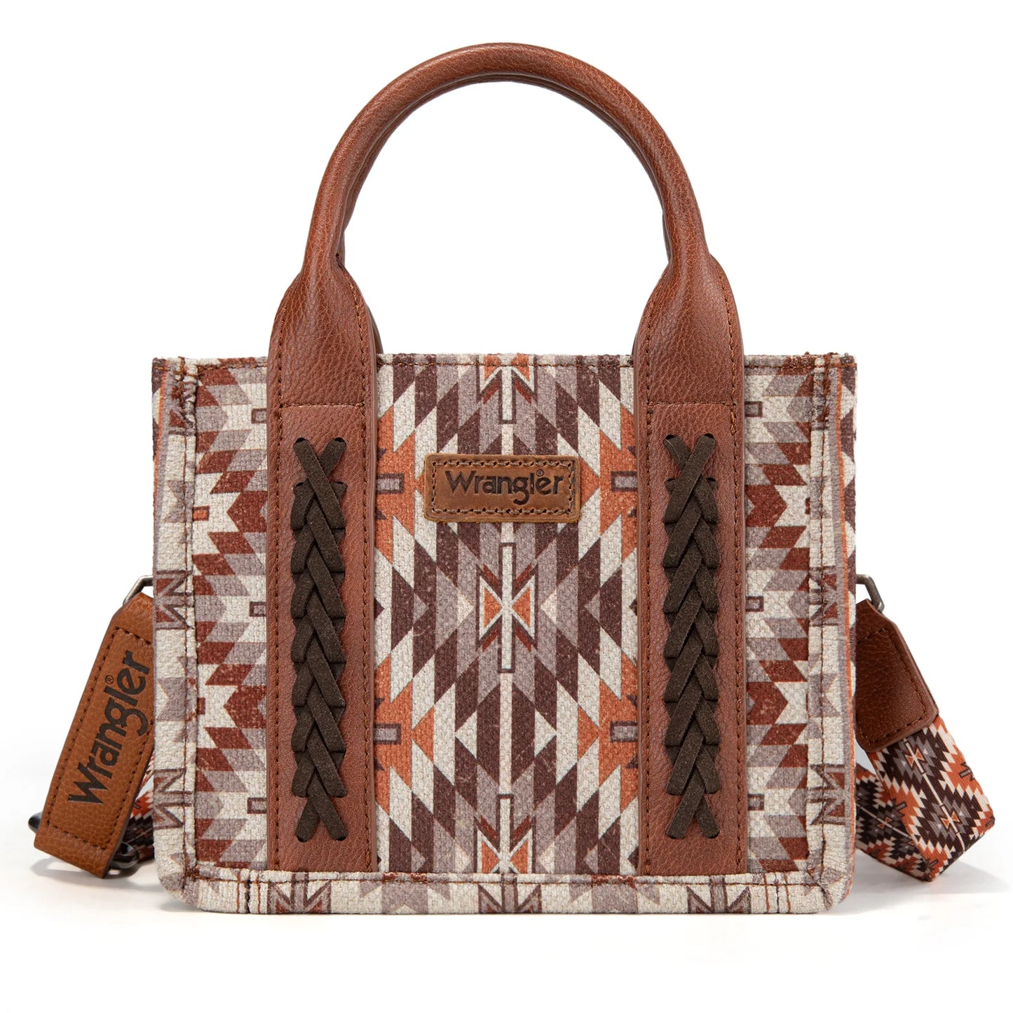 Wrangler Southwestern Pattern Dual Sided Print Mini Tote/Crossbody - Tan