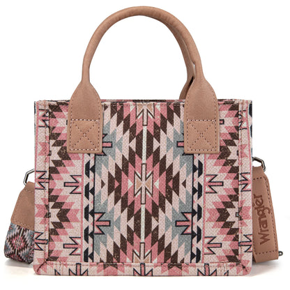 Wrangler Southwestern Pattern Dual Sided Print Mini Tote/Crossbody - DARK PINK