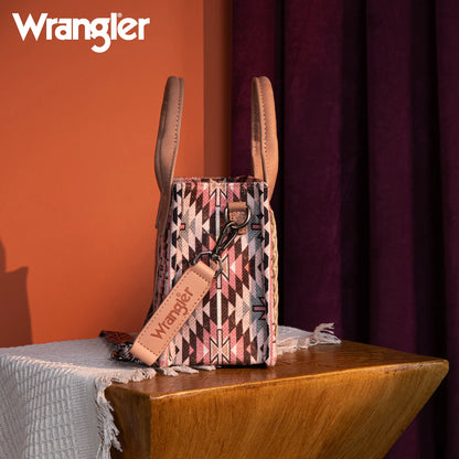 Wrangler Southwestern Pattern Dual Sided Print Mini Tote/Crossbody - DARK PINK
