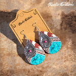 Rustic Couture's Metal Tear Drop Daisy Embossed Wood Painted Pattern Dangling Earring - Hot Pink