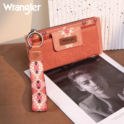 Wrangler Aztec Print Bi-Fold Wallet Wristlet - Orange