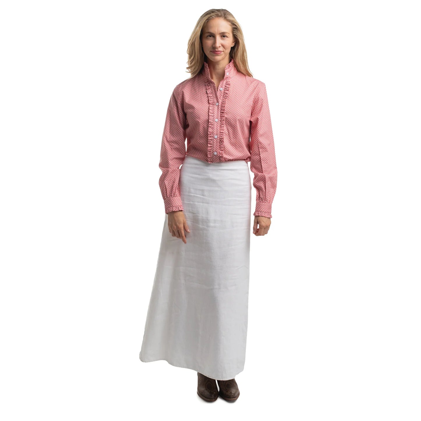 Just Country Women's Abby Frills Full Button - Rosewater & White mini spots