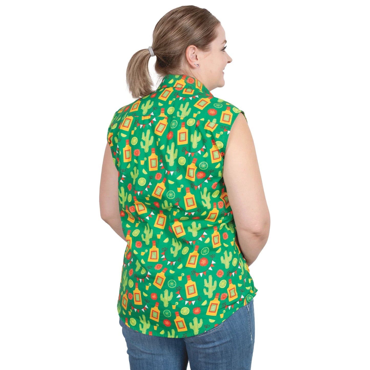 Just Country Women's - Lilly - 1/2 Button Sleeveless - Green Cactus