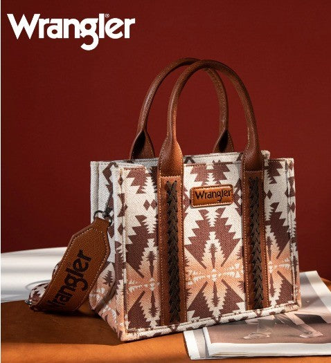 Wrangler Southwestern Print Small Canvas Tote/Crossbody - Light Coffee