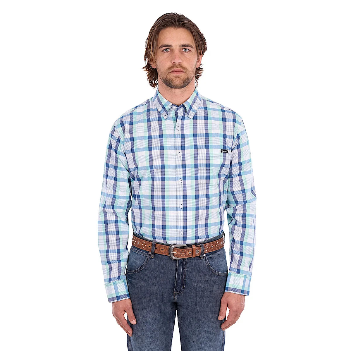 Men's Dale 1PKT Long Sleeve Shirt - Green/ Blue