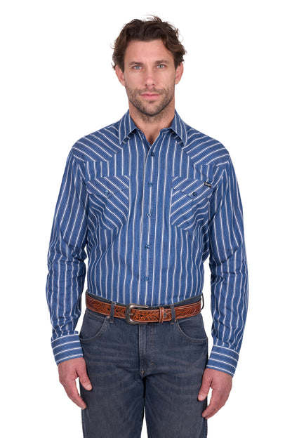 Wrangler Men's Roy L/S Shirt - Denim/White