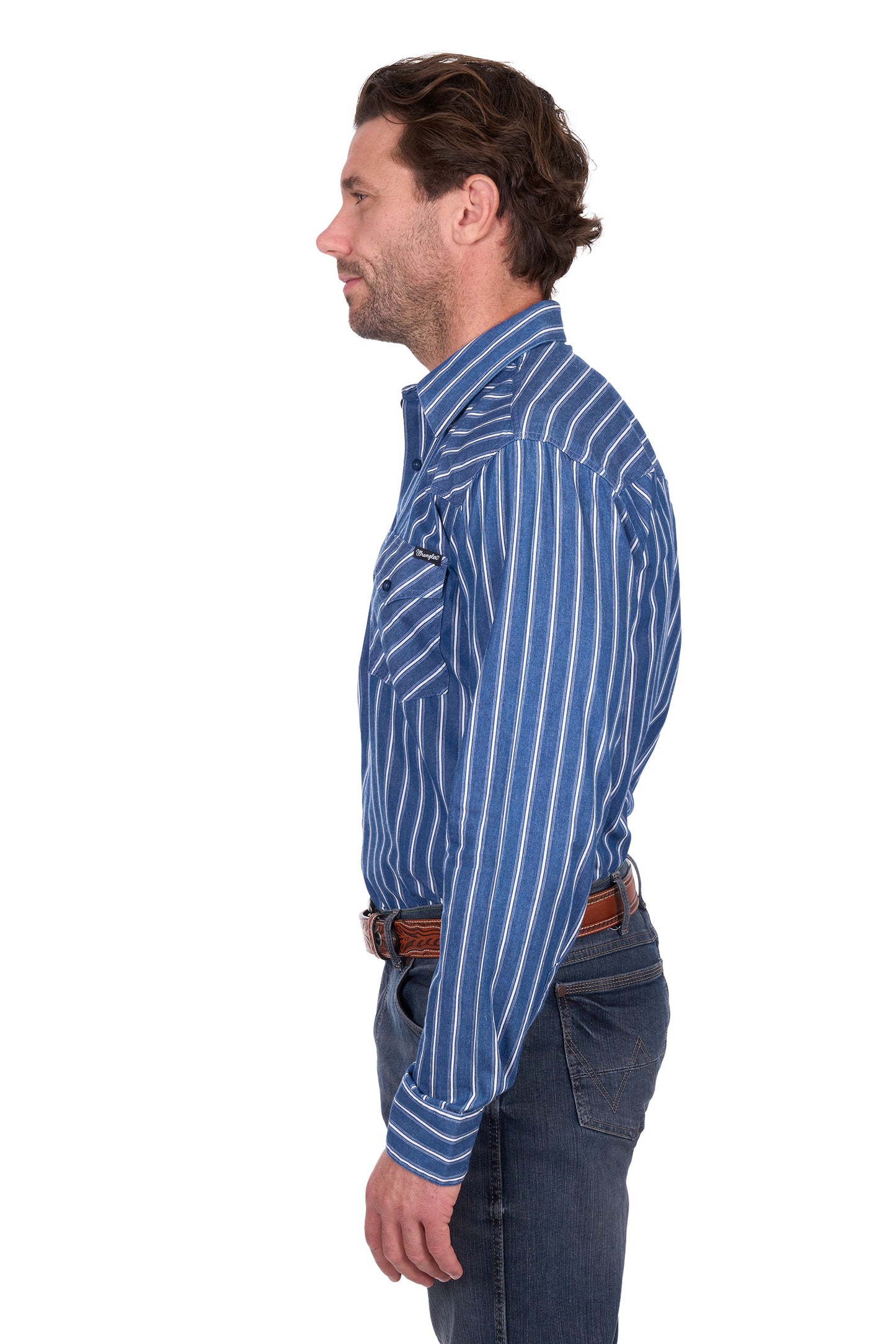 Wrangler Men's Roy L/S Shirt - Denim/White