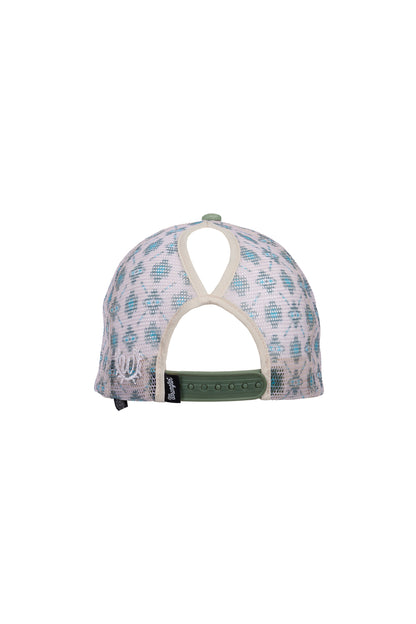 Wrangler Nat High Profile Ponytail Trucker Cap - Sage/Off White