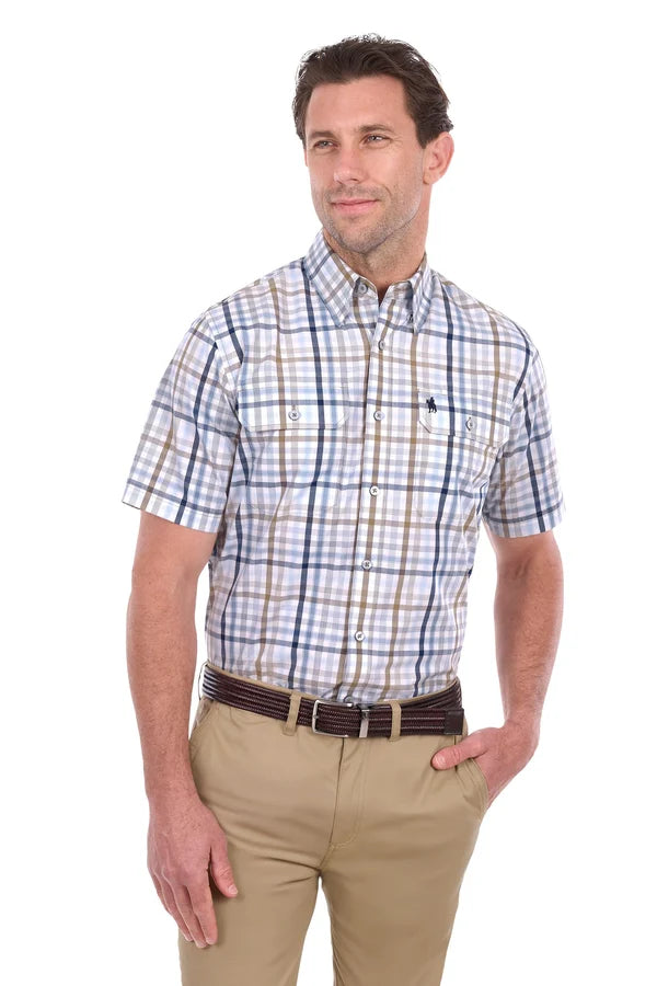 Thomas Cook Men's Alfie 2PKT Short Sleeve Shirt - Tan/ Navy