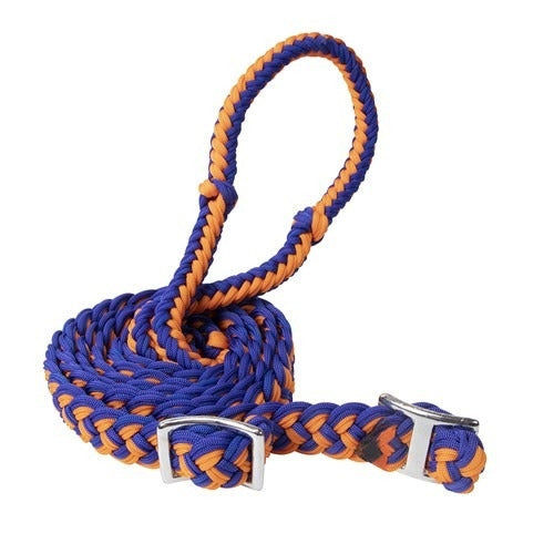 Texas-Tack Braided Poly Barrel Rein - Navy/Orange