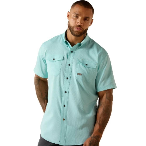 Ariat Men's Rebar Made Tough Venttek Durastretch Short Sleeve Work Shirt Aquarelle