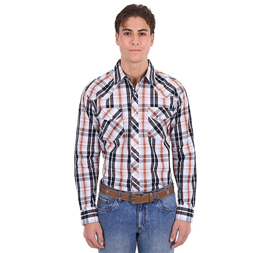 Pure Western Men's Terry Long Sleeve Shirt - Black/ Rust