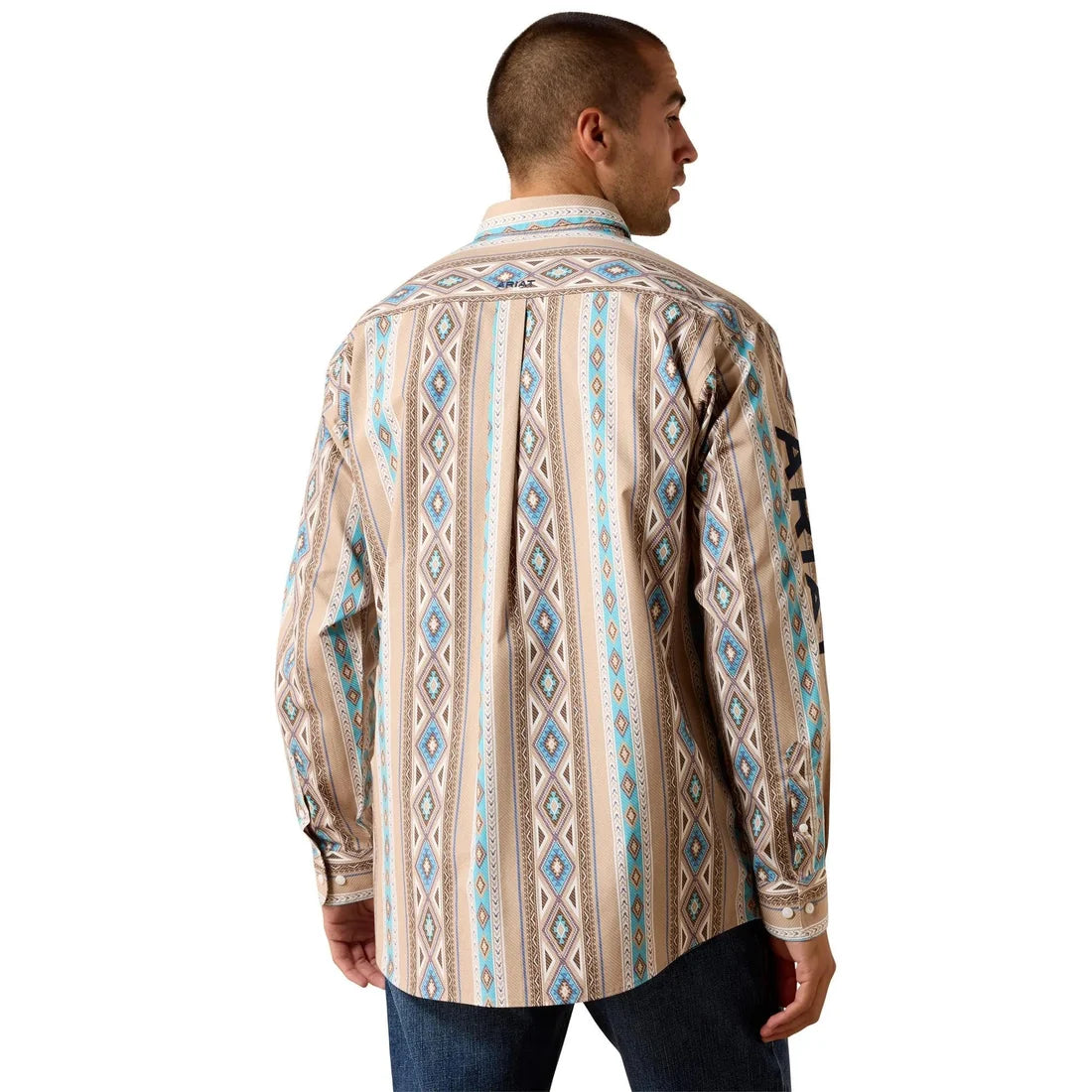 Ariat Men's Team Westlee Classic Fit Long Sleeve Shirt Khaki / Turquoise