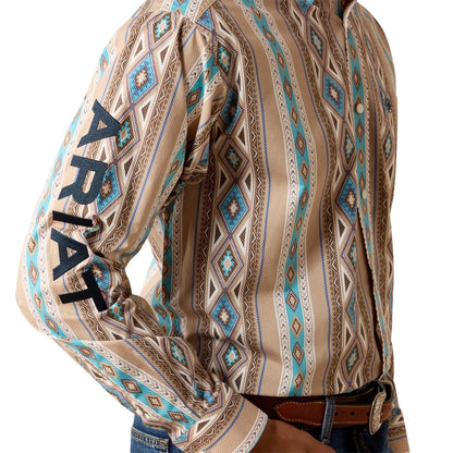 Ariat Men's Team Westlee Classic Fit Long Sleeve Shirt Khaki / Turquoise