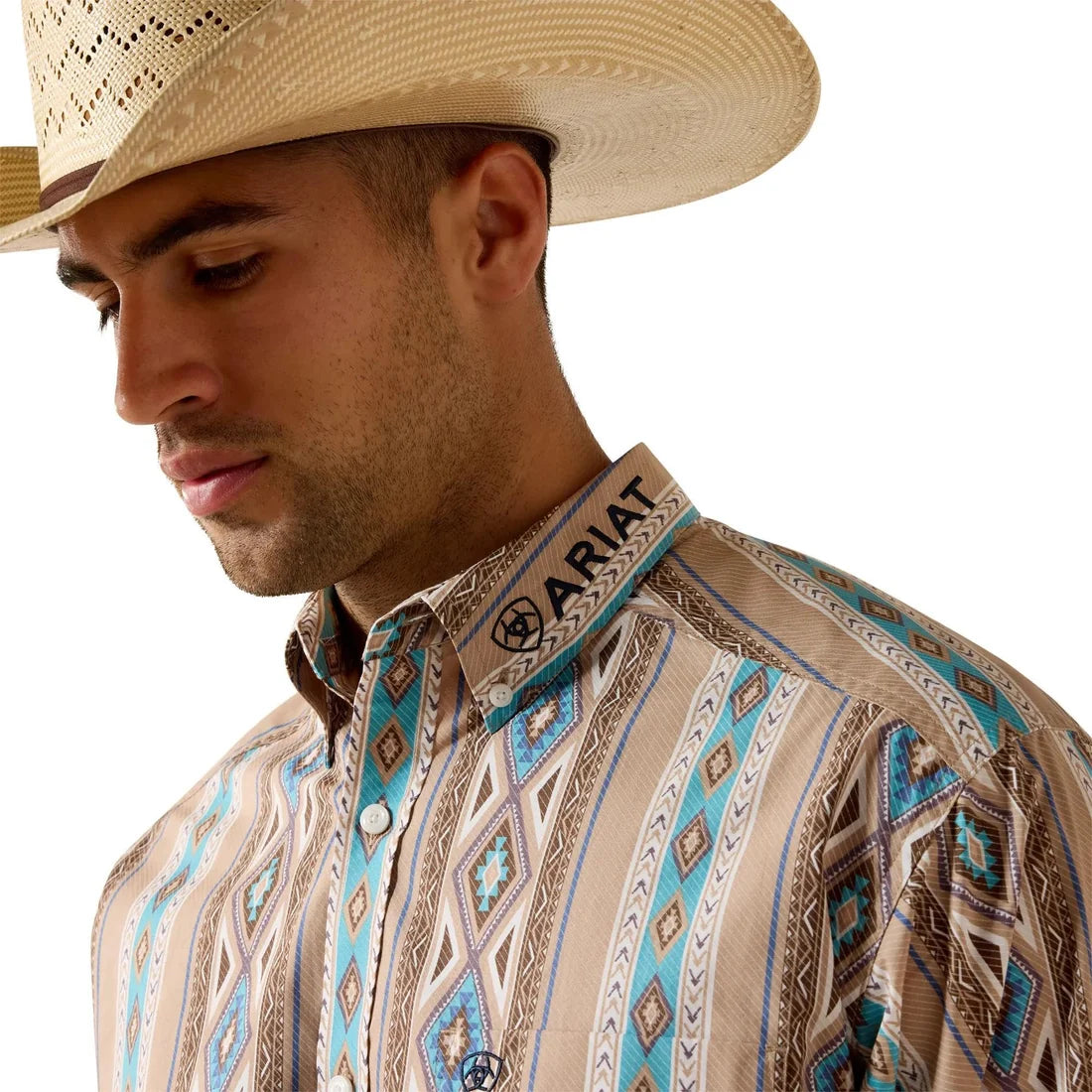 Ariat Men's Team Westlee Classic Fit Long Sleeve Shirt Khaki / Turquoise