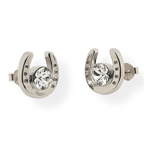 MCJ Sterling Silver Horseshoe CZ Stud Earrings