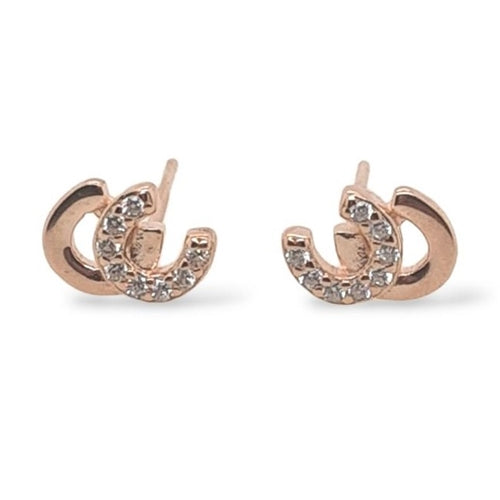 MCJ Sterling Silver CZ Double Horseshoe Stud Earrings