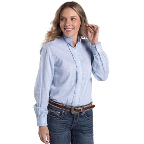 Just Country Women's Abby Frills Full Button Print Work Shirt - Powder Blue