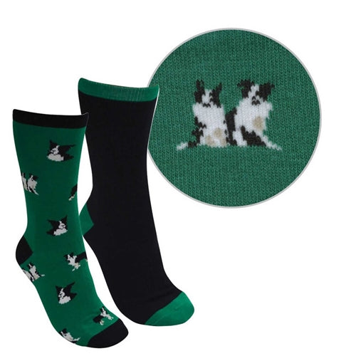 Kids Farmyard Sock Twin Packs Green/Black