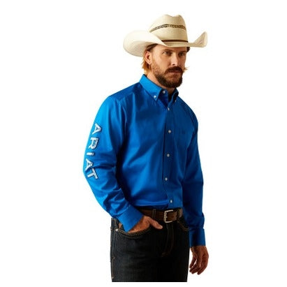 Ariat Men's Team Logo Twill Classic Fit Shirt- Blue/ Light Blue