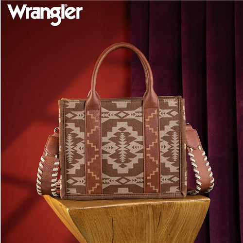 Wrangler Southwestern Print Small Canvas Tote/Crossbody - Tan