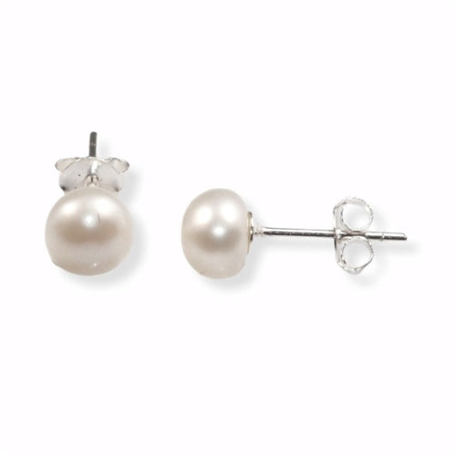 MCJ Sterling Silver freshwater Pearl 9mm Stud Earrings