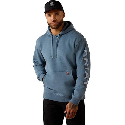 Ariat Men's Rebar Lightweight Logo Hoodie Baleen Blue Heather / Dusty Blue