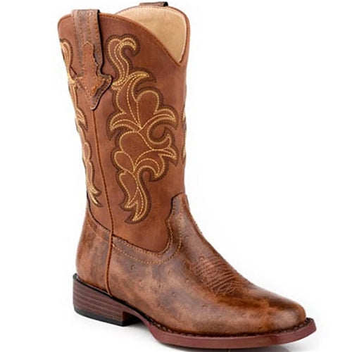 Roper Little Kids Quills Western Boot - Cognac Print/Cognac