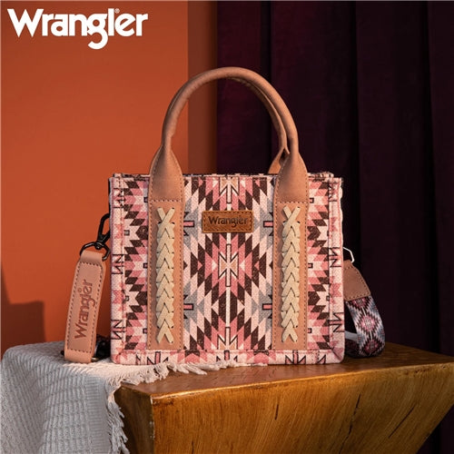 Wrangler Southwestern Pattern Dual Sided Print Mini Tote/Crossbody - DARK PINK
