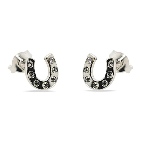 MCJ Sterling Silver CZ Horseshoes Studs Large
