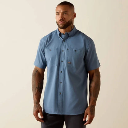 Ariat Men's Rebar Made Tough 360 Airflow Short Sleeve Work Shirt Baleen Blue