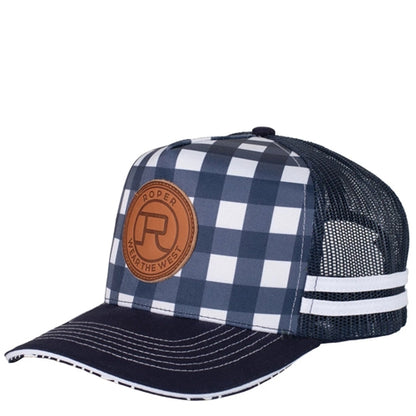 Roper Trucker Cap Mini Plaid- Navy/ White