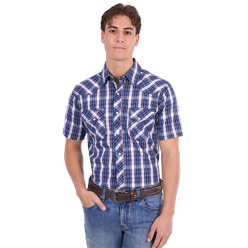 Pure Western Men's Larry Short Sleeve Shirt - Navy / Blue