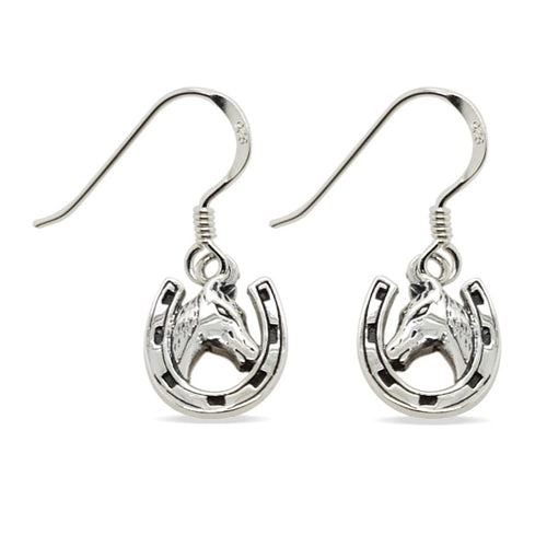 MCJ Sterling Silver Horse in Horseshoe Earrings