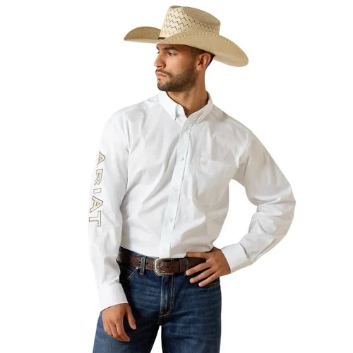 Ariat Men's Team Logo Lightweight Twill Classic Fit Long Sleeve Shirt White / Khaki