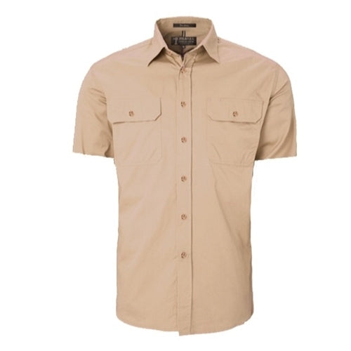 Mens Pilbara Open Front S/S Shirt Stone