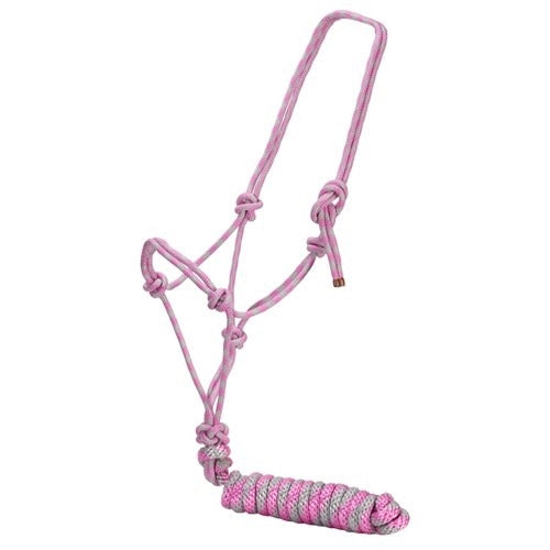 Fort Worth Rope Halter w/Lead - Pink/Grey