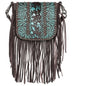 Montana West Genuine Leather Tooled Collection Fringe Crossbody Coffee