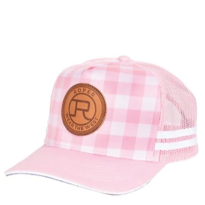 Roper Trucker Cap Mini Plaid- Pink/Light Pink