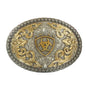 Ariat Oval Berry Edge Floral Filigree Buckle Logo Aged Silver & Aged Gold Buckle