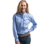 Just Country Women's Frills Full Button Print Work Shirt Cornflower Blue Pinstripe