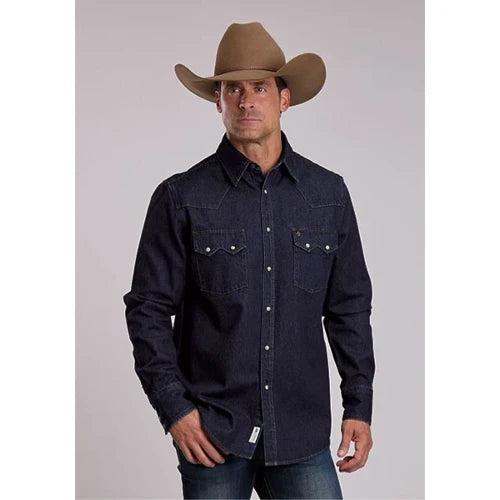 Stetson Men's Collection Long Sleeve Shirt/ Jacket - Solid Blue