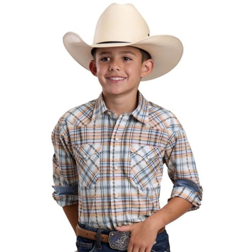 Roper Boy's West Made Collection Long Sleeve Shirt Plaid White