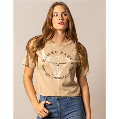 Kimes Ranch Ladies Bison Skull Tee - Tan