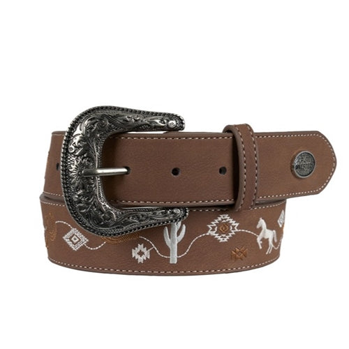 Pure Western Ladies Hallie Belt - Tan / White Embroidery