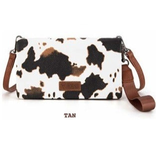 Wrangler Cow Print Wallet Crossbody Bag - Tan