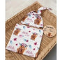 3pcs Highland Cow Baby Blanket & Hat Set - Pink
