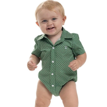 Just Country Short Sleeve Full Button Jumpsuit - Eucalyptus & White Mini Spots