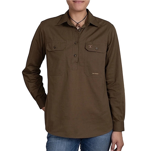 JUST COUNTRY Jahna Ladies Work Shirt Bark