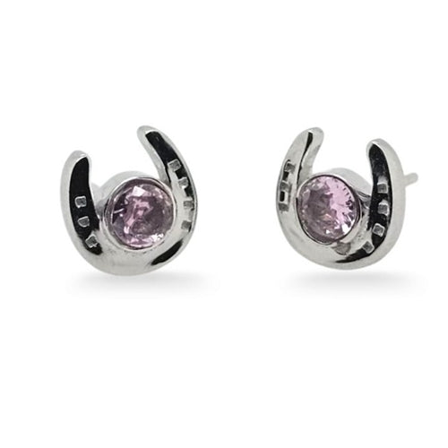 MCJ Sterling Silver Horseshoe CZ Stud Earrings - Pink